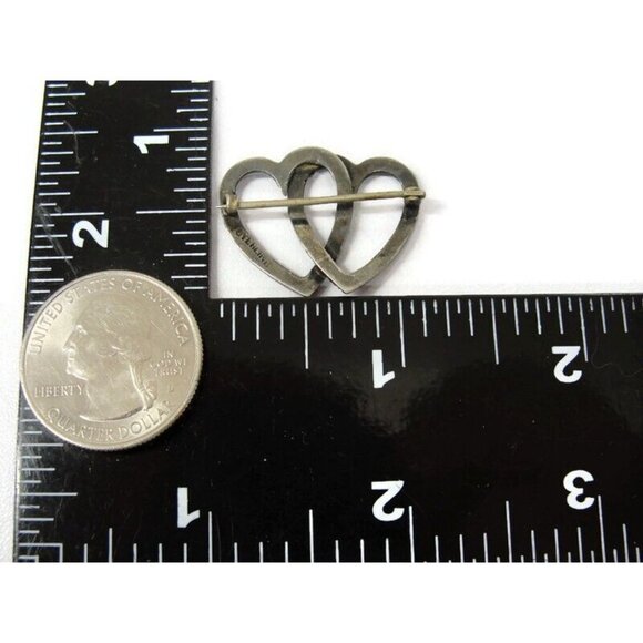 Vintage Sterling Silver Brooch Double Heart - Picture 4 of 9